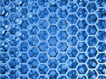 Blue shining honeycomb layers pattern. 3d illustration, background texture