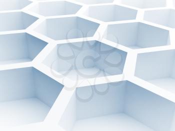 Abstract architecture background with blue honeycomb structure. 3d render illustration