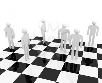 White abstract people stand on a chessboard