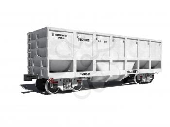 3d render illustration isolated on white: new white carriage for coal transportation with text labels (Russian)