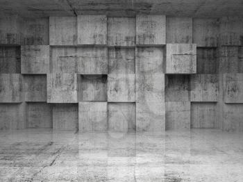 Abstract empty concrete interior with decoration cubes on the wall