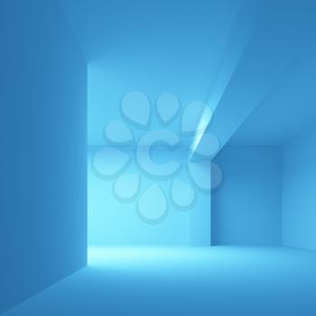 Abstract blue architecture background. Empty 3d interior illustration