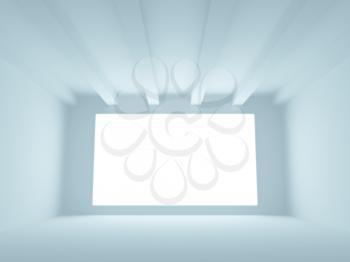 Empty blue room interior with white screen. 3d abstract architecture background