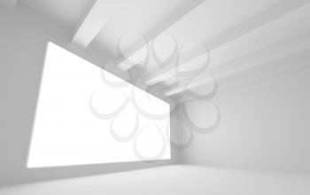 Empty white room interior with glowing screen. 3d illustration