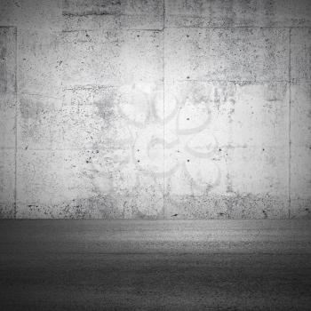 Abstract parking interior fragment with concrete wall and asphalt ground