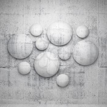 Abstract 3d architecture interior details. Round concrete decoration elements on the wall