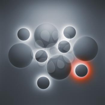 Abstract 3d geometric background with illuminated spheres
