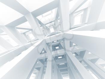 3d abstract architecture background. Internal space of a modern white braced construction