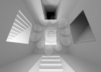Gray abstract architecture interior with lighting stairway portals