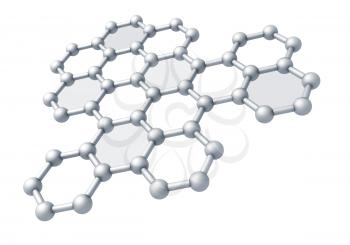 Graphene molecule structure fragment schematic model. 3d render illustration isolated on white