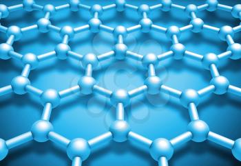 Graphene layered molecule structure, blue schematic model. 3d render illustration