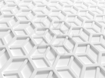 Abstract architecture background with white double honeycomb structure. 3d render illustration