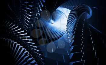 3d abstract background illustration with dark blue helix tunnels