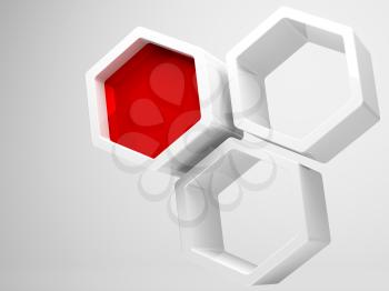 Abstract technology concept with white honeycomb structure and one red segment
