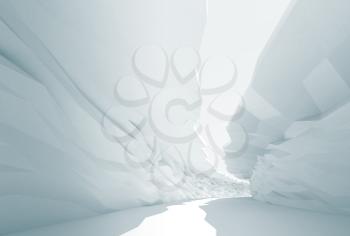 Cool abstract background. Bent white corridor with rugged walls