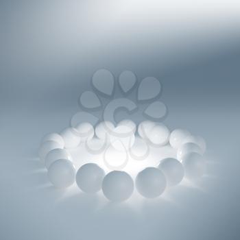 3d render illustration: one lighting sphere among simple white. Metaphors of leadership, idea, creativity, singularity, inspiration