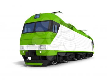 3d render illustration isolated on white: Perspective view of the modern green electric locomotive