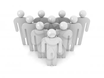 Group of schematic gray people on white background with soft shadow. Crowd metaphor, 3d illustration