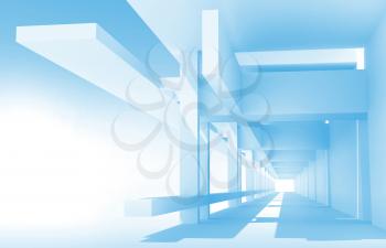 Abstract architecture 3d background with perspective view of blue corridor construction