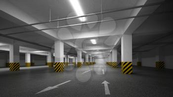 Empty 3d dark underground parking abstract interior