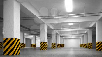 Empty underground parking abstract interior perspective