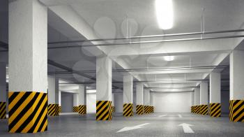 3d empty underground parking abstract interior perspective