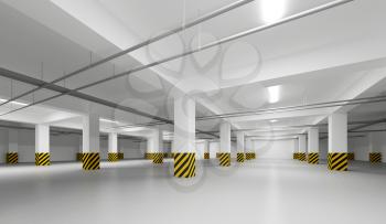 Abstract empty white underground parking perspective interior