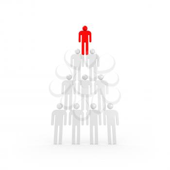 Pyramid of white abstract 3d people with one red leader on top