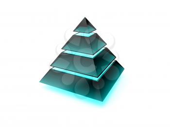 Illuminated layered pyramid made of dark glass isolated on white