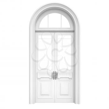 Classical architecture style interior object: white wooden door isolated on white