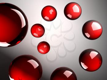 3d abstract background illustration. Helix of red shining spheres made of glass