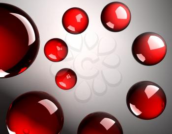 3d abstract background illustration. Helix of red shining spheres made of glass
