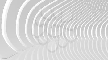 White abstract architecture 3d background. Round interior with light stripes pattern on walls
