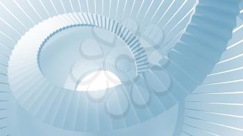 Spiral stairs in blue abstract round interior. 3d illustration
