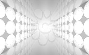 White abstract 3d interior with round decoration lights pattern on the wall