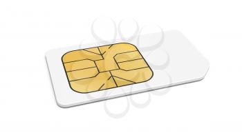 White Sim card isolated on white background with soft shadow. 3d render illustration.