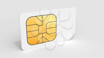 White Sim card on light gray background with soft shadow. 3d render illustration.