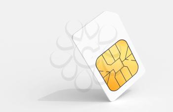 White Sim card above light gray background with soft shadow. 3d render illustration.