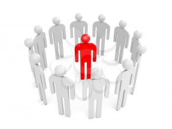 Abstract white 3d people stand in ring with one red person inside. Condemnation illustration concept