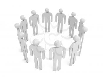 Twelve abstract white 3d people stand in one circle