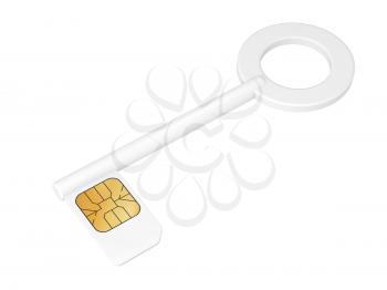 Key with sim card isolated on white, 3d render illustration