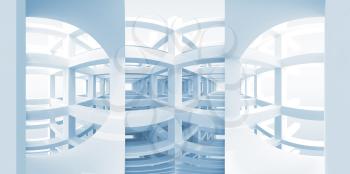 Abstract blue architecture background. Modern bent braced construction empty interior
