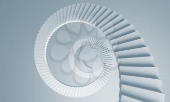 Spiral stairs perspective background 3d illustration toned in blue