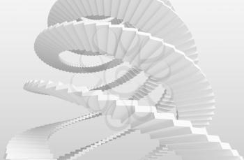 White spiral stairs on gray background. 3d illustration