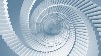 Blue 3d illustration background with spiral stairs perspective