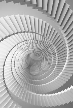 3d illustration background with white spiral stairs perspective