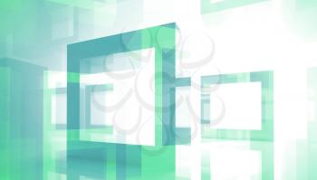 Abstract technology background with green square frames
