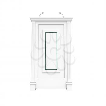 Classical architecture style interior object. White wooden podium isolated on white