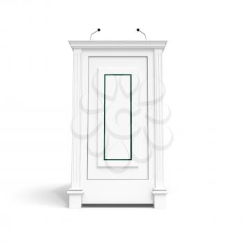 Classical architecture style interior object. White wooden podium isolated on white with soft shadow