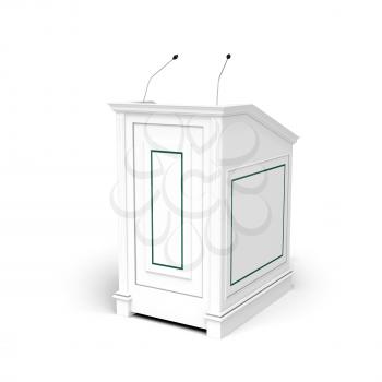 Classical architecture style interior object. White wooden podium, half-turn isolated on white with soft shadow